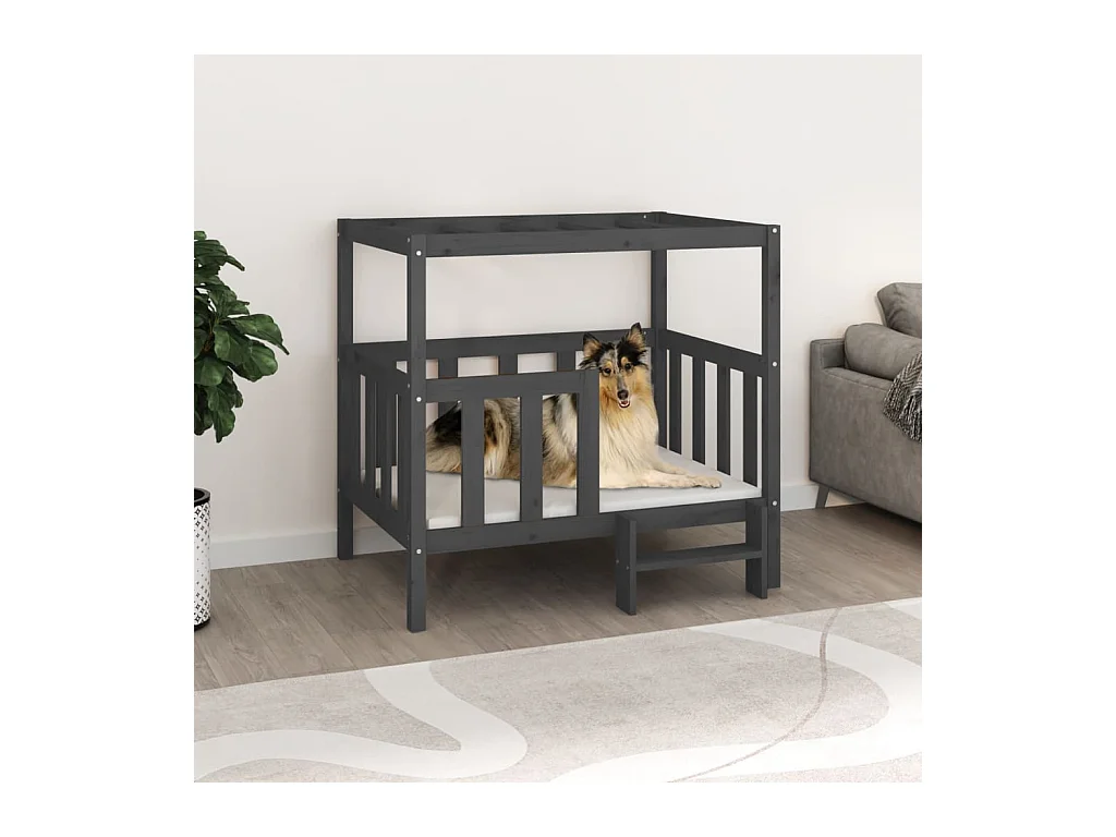 Hondenbed Grijs 105,5x83,5x100 cm Massief grenenhout