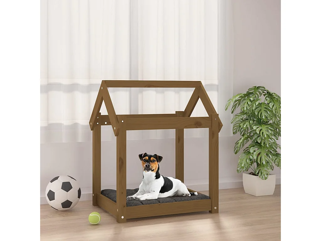 Lit pour chien Marron miel 61x50x70 cm Bois de pin solide