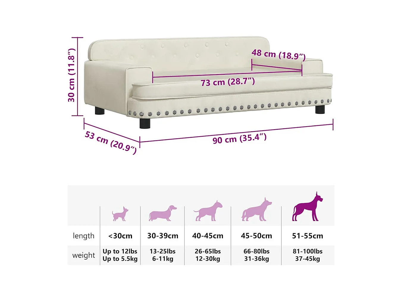 Lit pour chien crème 90x53x30 cm velours
