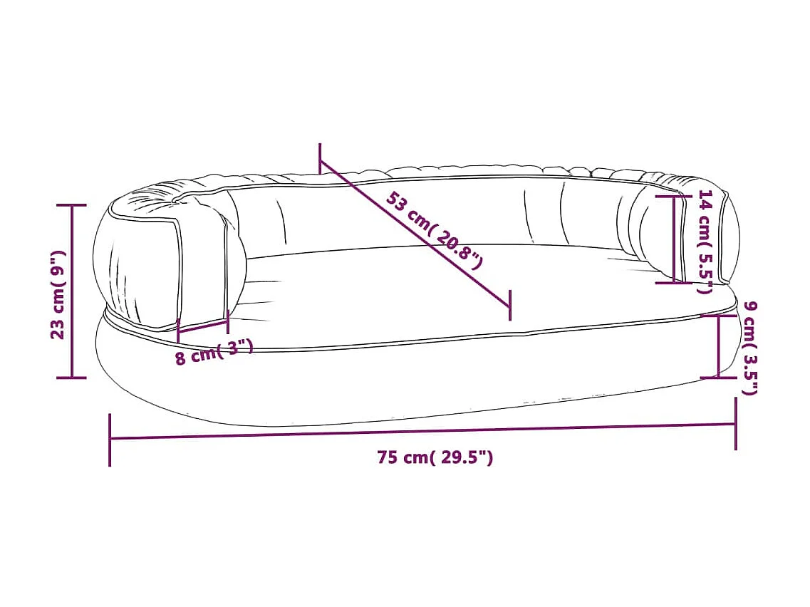 Cama ergonómica para perros de espuma azul oscuro de 75 x 53 cm de piel sintética