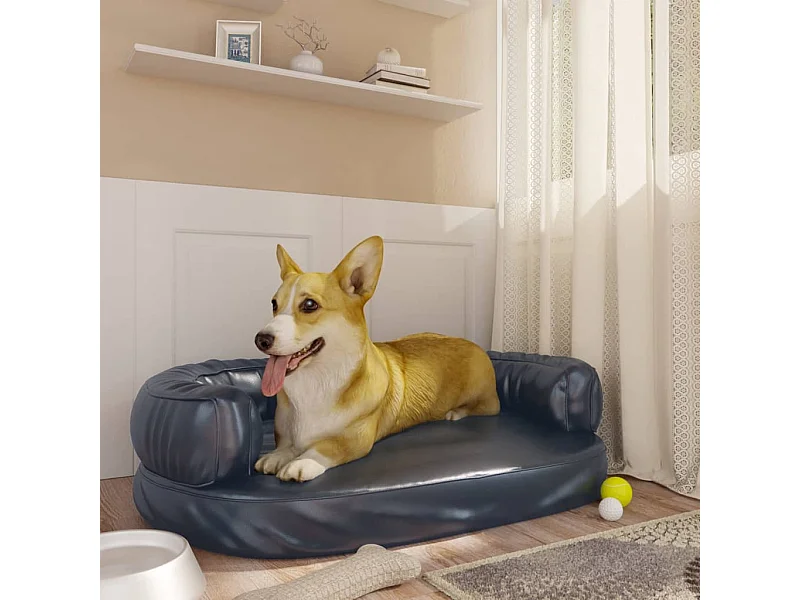 Cama ergonómica para perros de espuma azul oscuro de 75 x 53 cm de piel sintética