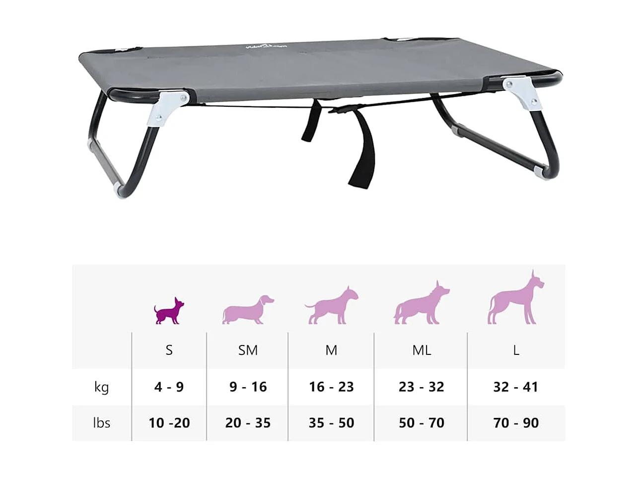 Cama para perros gris claro de tela Oxford y acero