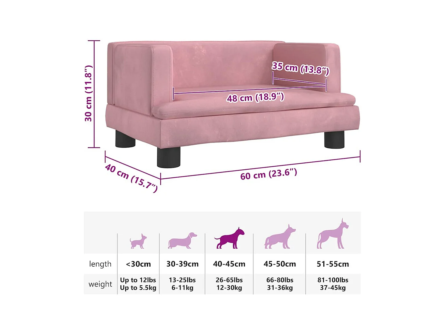 Cuccia rosa per cani 60x40x30 cm in velluto