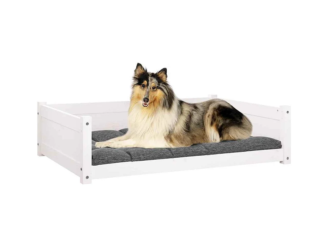 Letto per cani bianco 95,5x65,5x28 cm in legno di pino massiccio