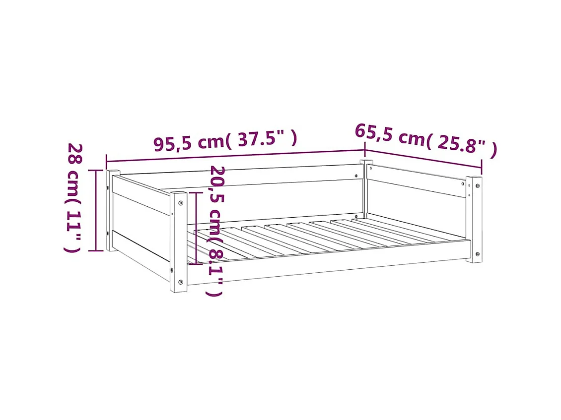 Letto per cani bianco 95,5x65,5x28 cm in legno di pino massiccio