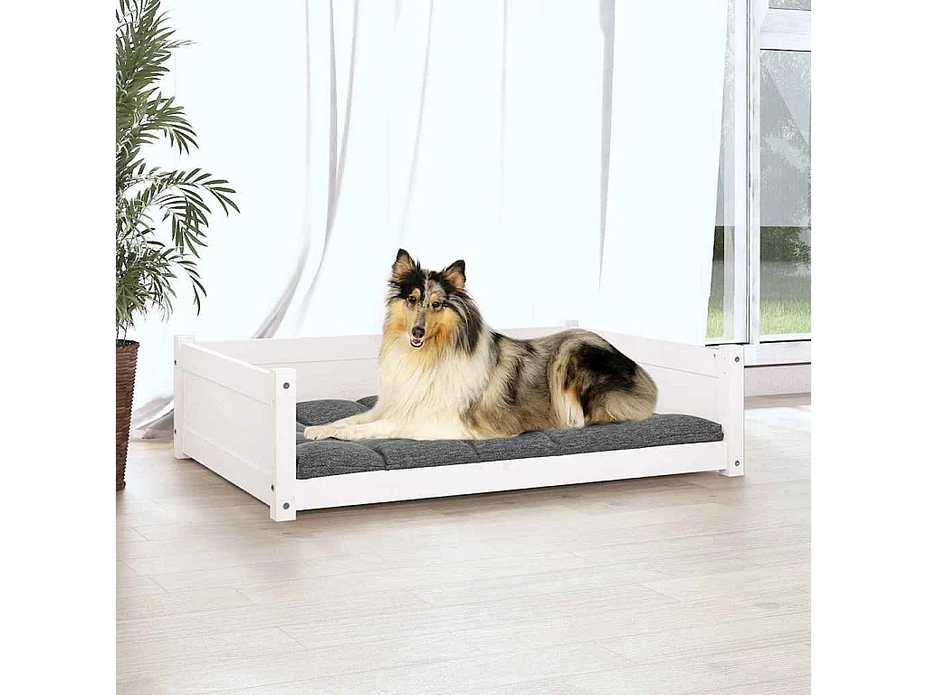 Lit pour chien Blanc 95,5x65,5x28 cm Bois de pin solide