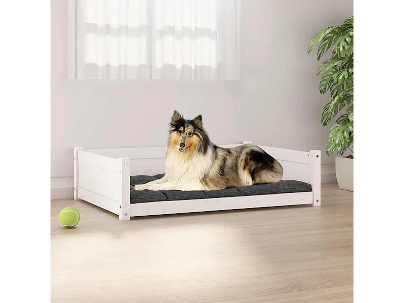 Letto per cani bianco 95,5x65,5x28 cm in legno di pino massiccio