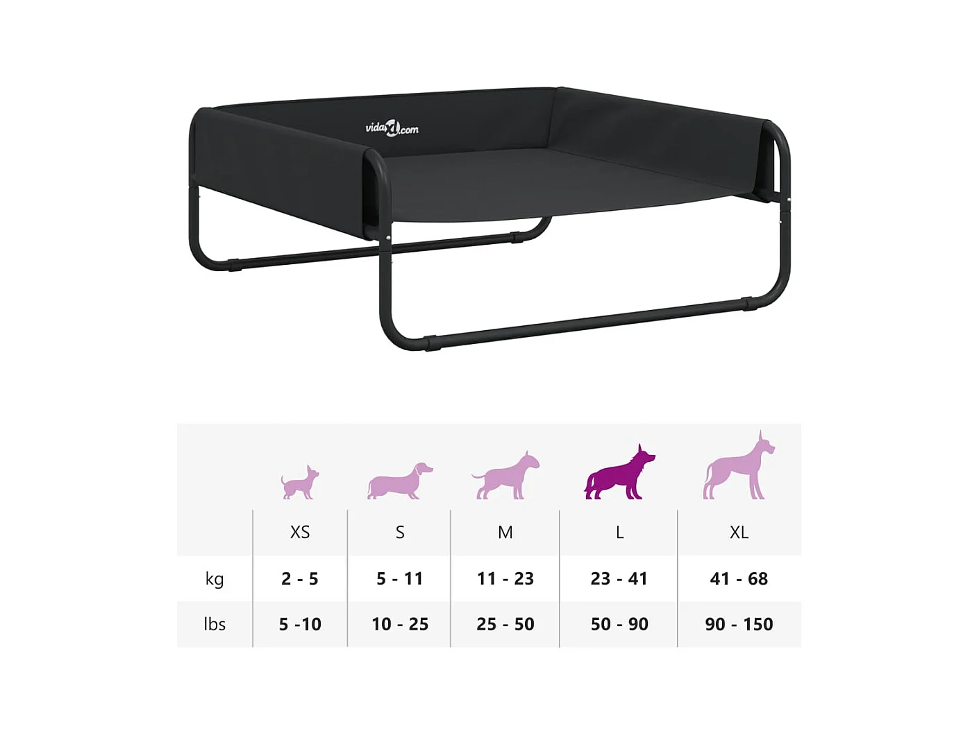 Cama elevada para perros en tela Oxford antracita y acero