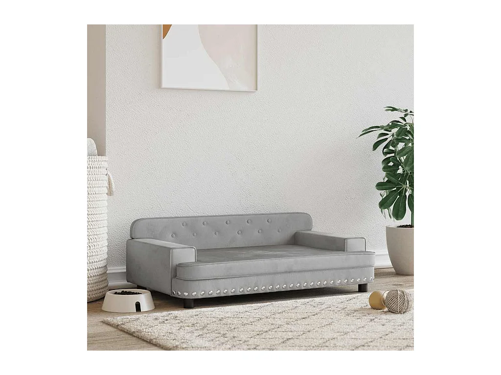 Cama para perros de terciopelo gris claro 90x53x30 cm