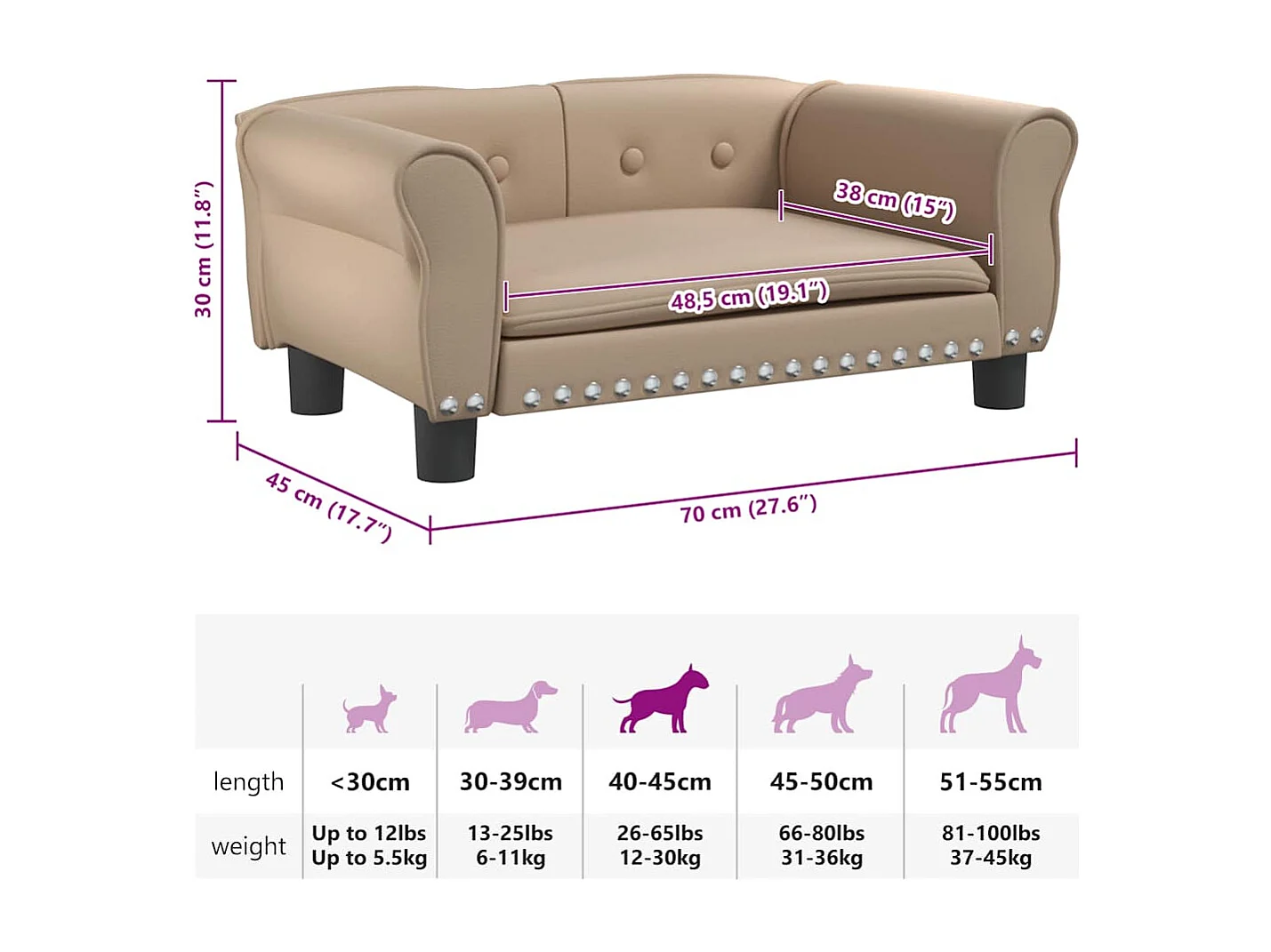 Lit pour chien cappuccino 70x45x30 cm similicuir