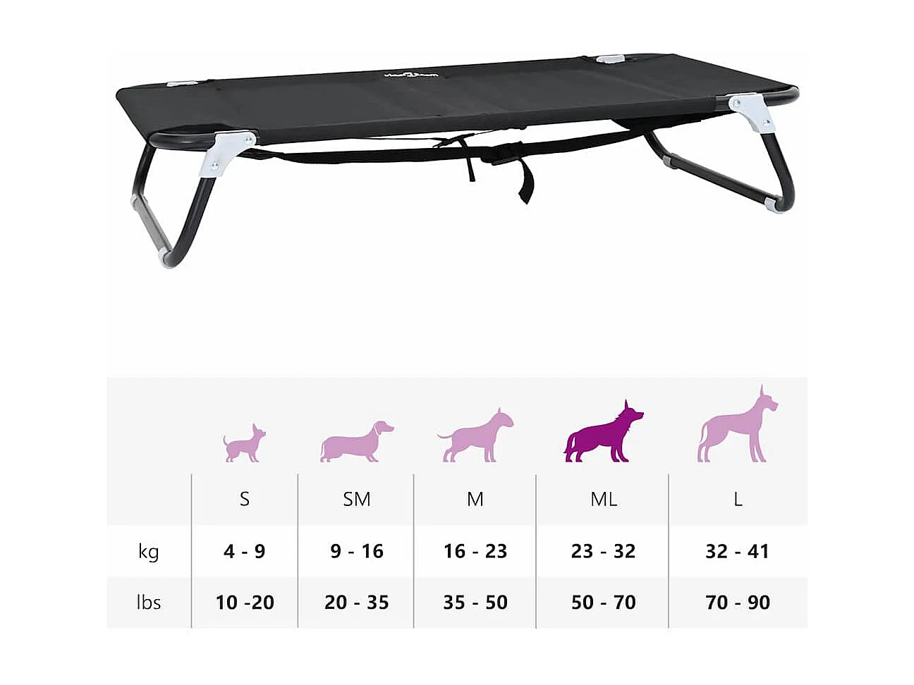 Lit pour Chien Noir ML Tissu Oxford et Acier