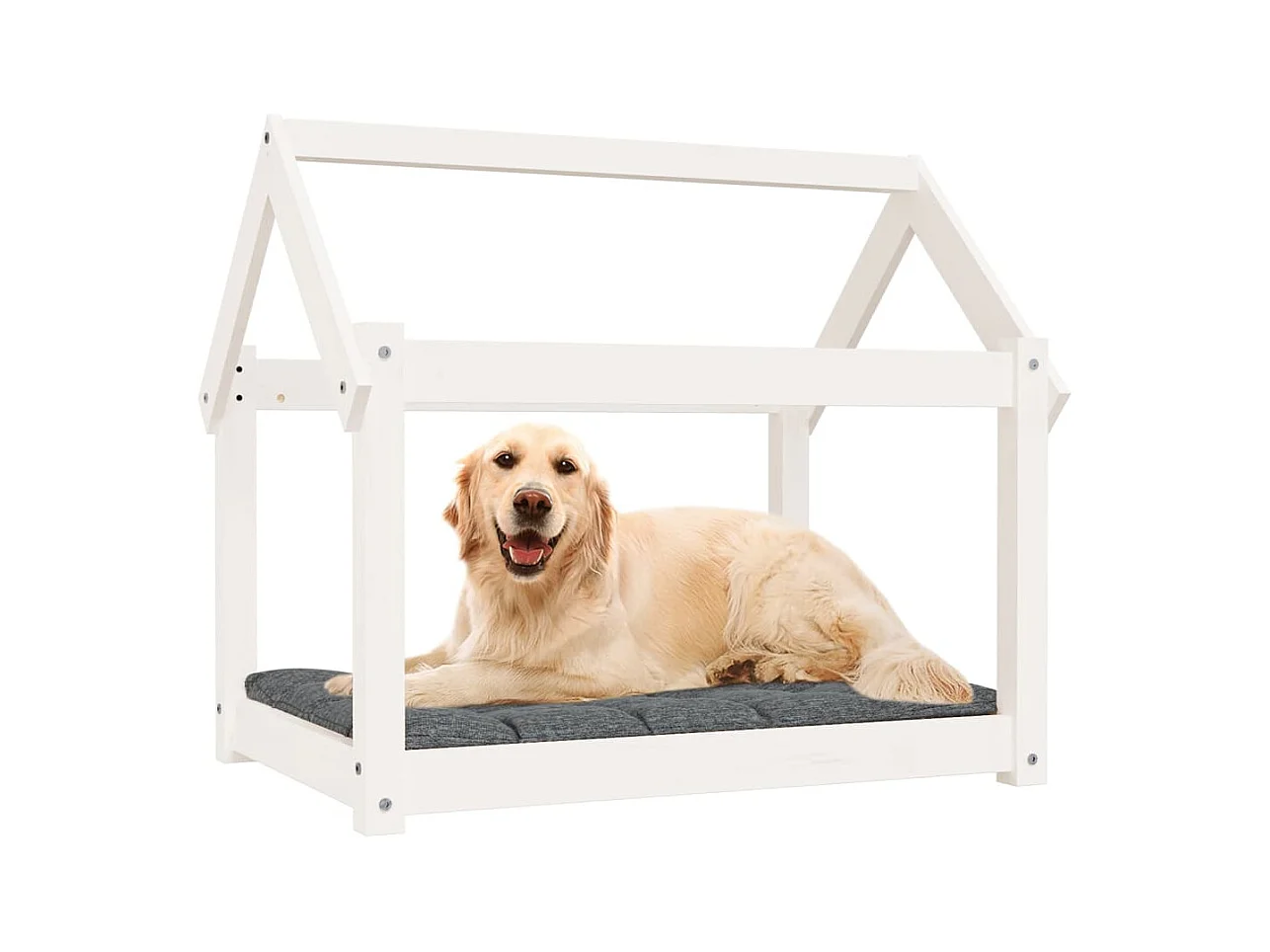 Letto per cani bianco 81x60x70 cm in legno di pino massiccio