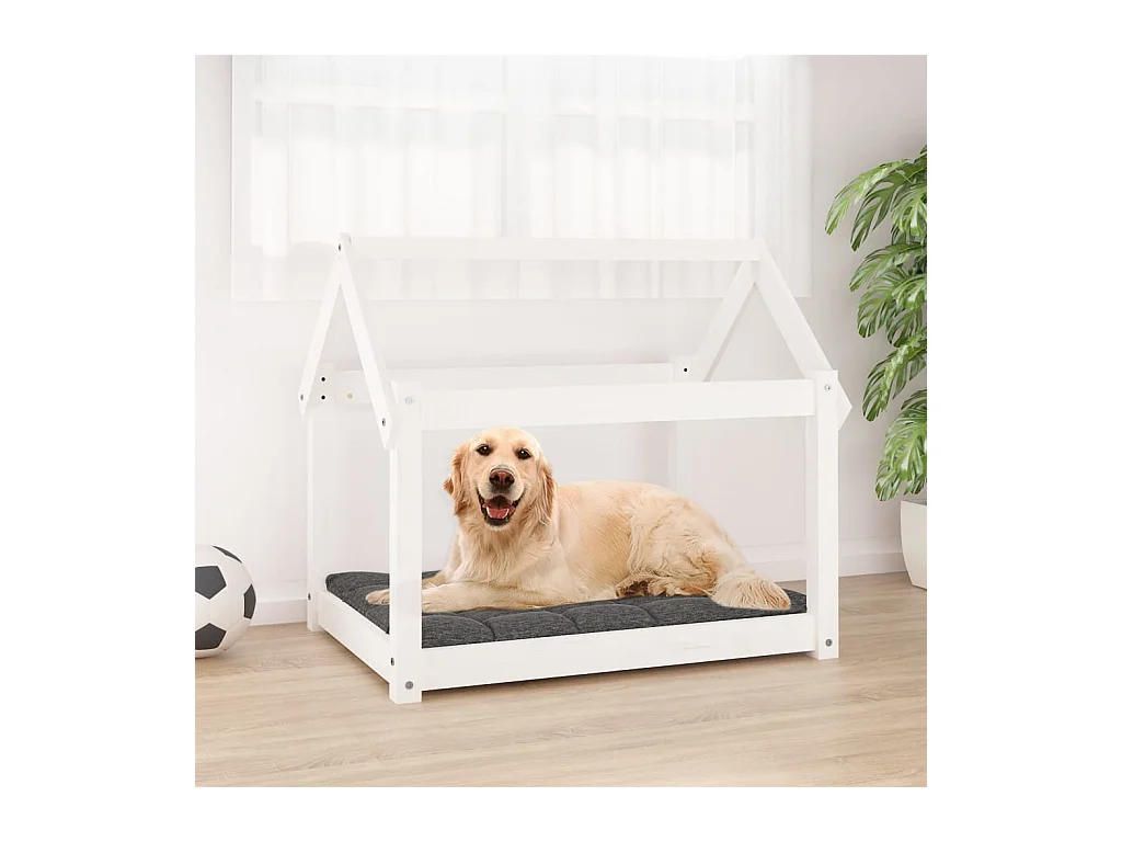 Lit pour chien Blanc 81x60x70 cm Bois de pin solide