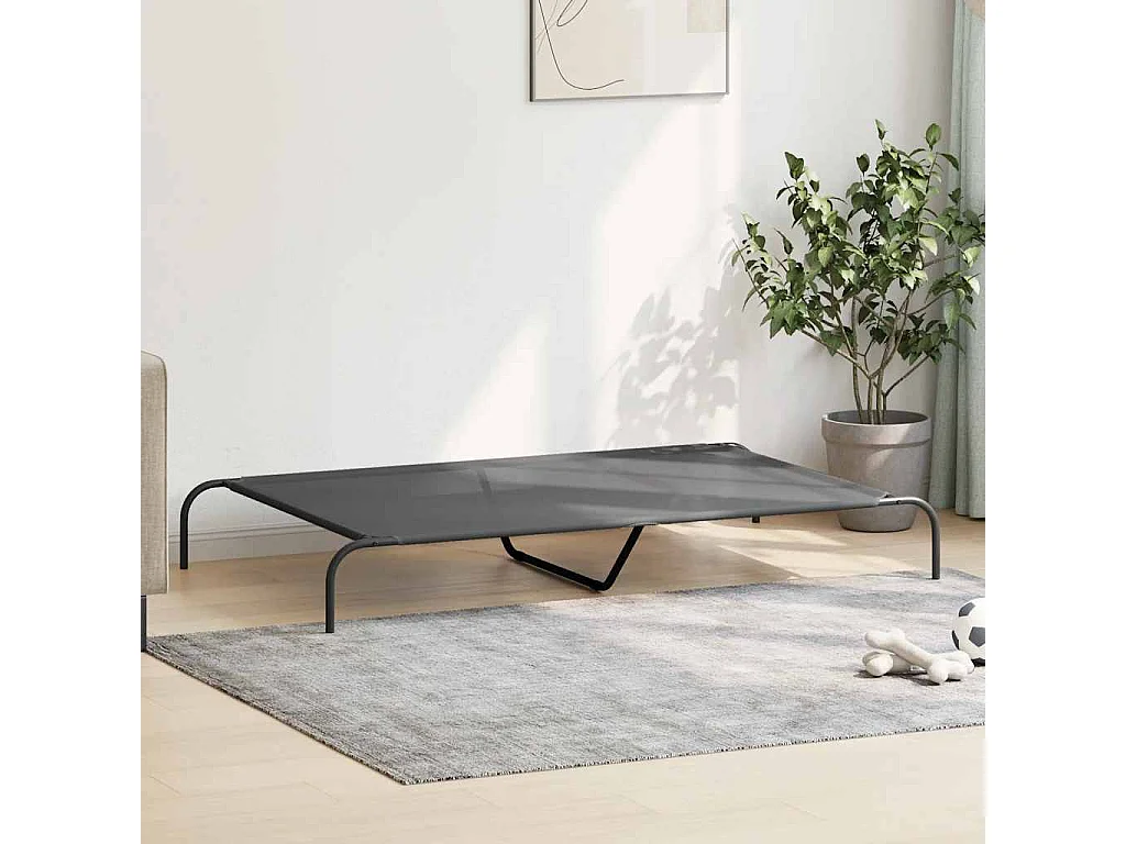 Cama elevada para perros gris 150x90x20 cm textilene y acero