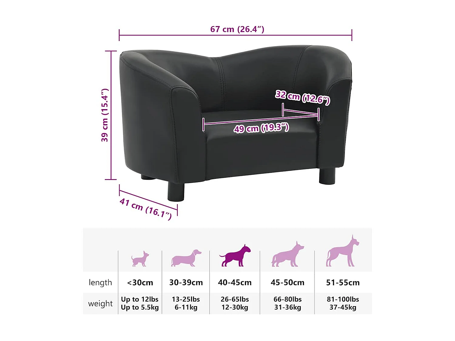 Hundesofa Schwarz 67x41x39 cm Kunstleder