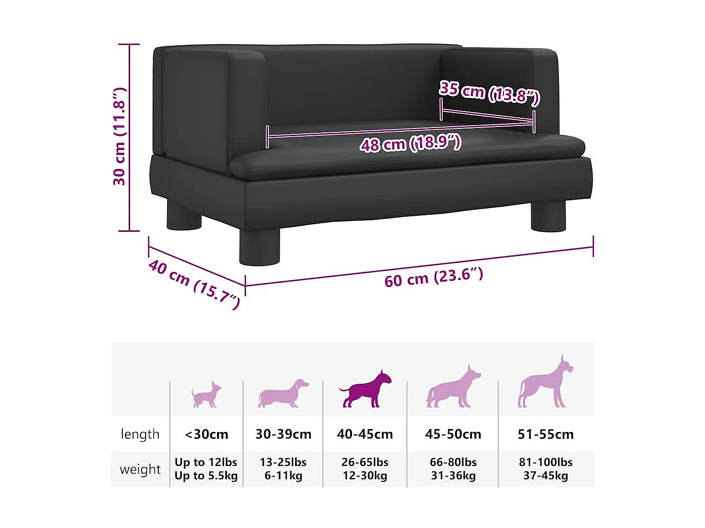 Zwarte hondenmand 60x40x30 cm kunstleer