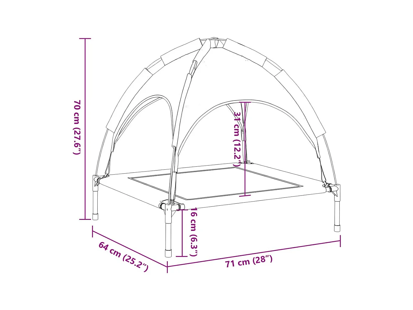 Cama para perros con dosel antracita, tela Oxford y acero