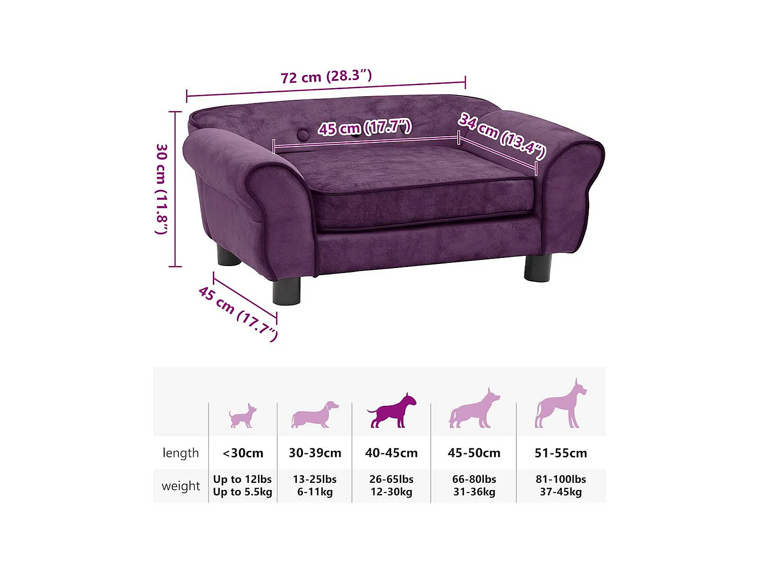 Bordeaux Hondensofa 72x45x30 cm Pluche