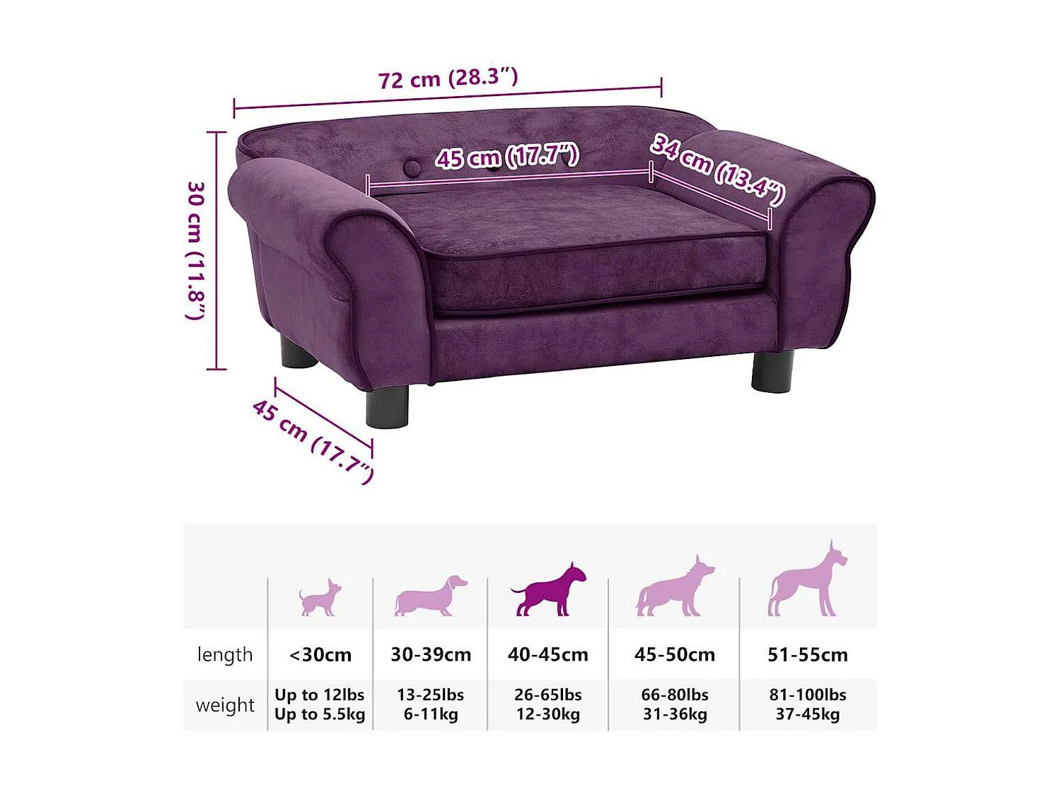 Canapé pour chien Bordeaux 72x45x30 cm Peluche