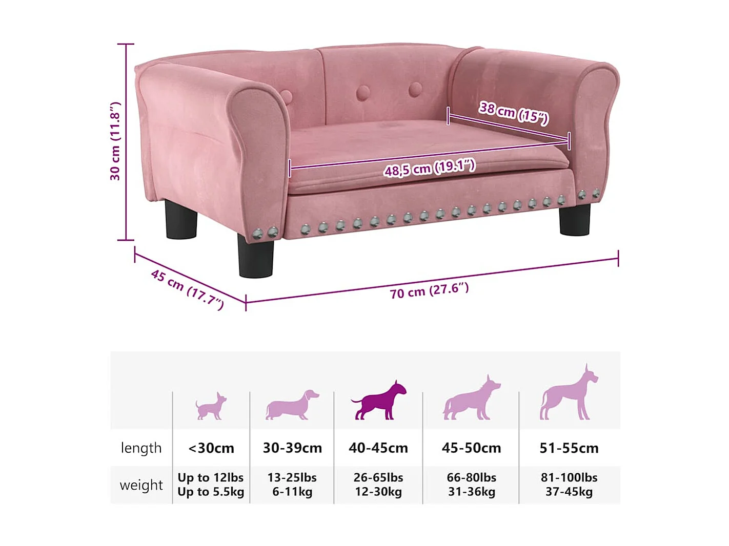 Roze hondenmand 70x45x30 cm fluweel