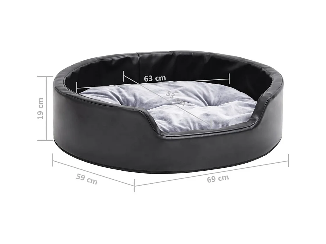 Lit pour chiens Noir et gris 69x59x19 cm Peluche et similicuir