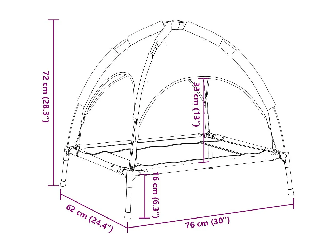 Cuccia per cani con baldacchino antracite in tessuto Oxford e acciaio