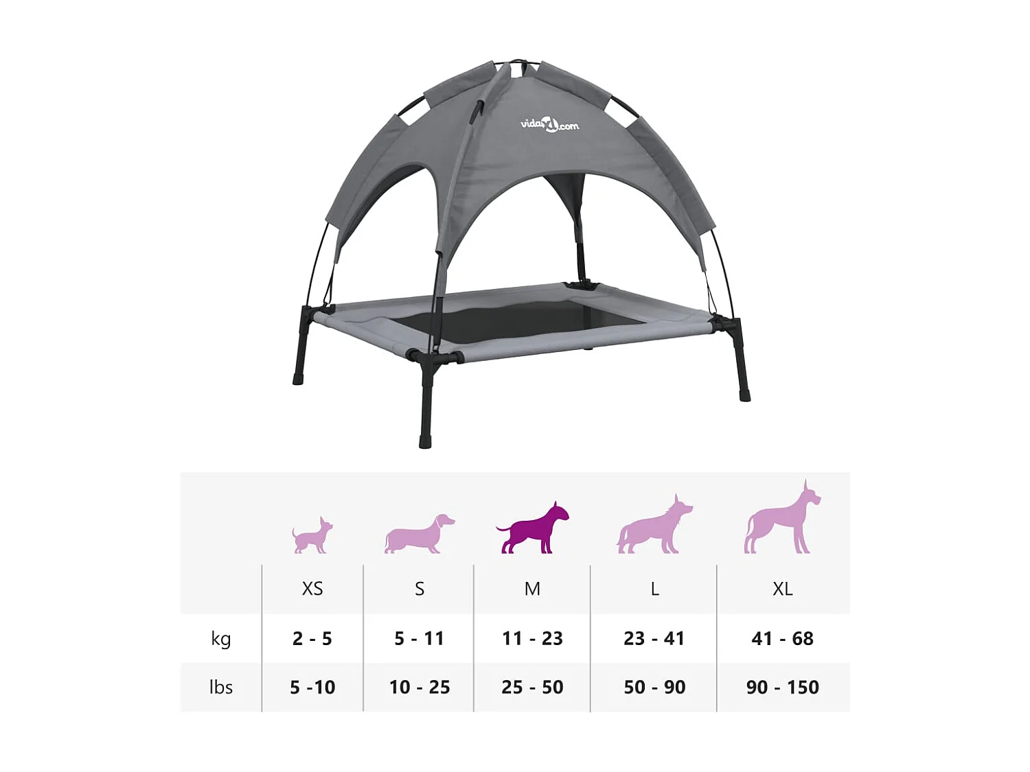 Lit pour chien avec auvent anthracite tissu Oxford et acier