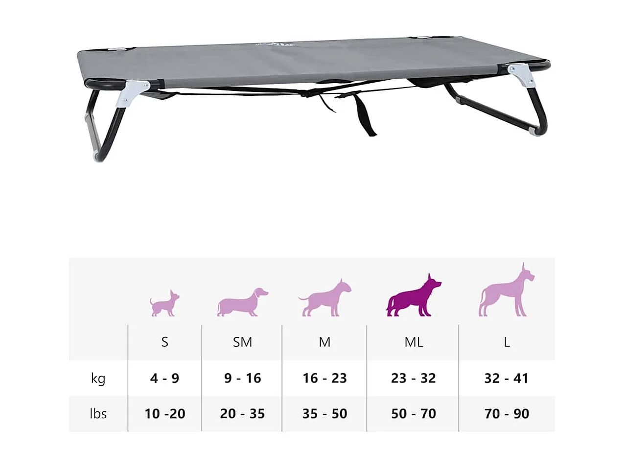 Lichtgrijs hondenbed 90 x 55 x 18 cm Oxfordstof en staal