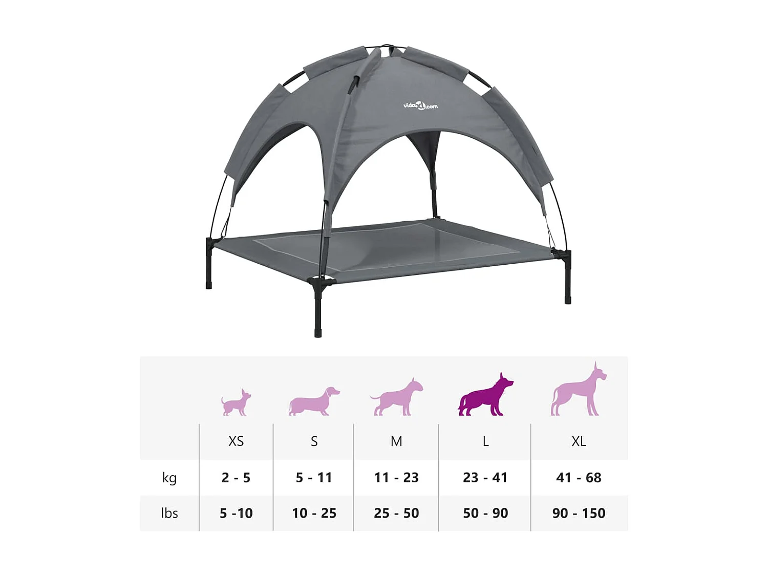 Cama para perros con dosel antracita, tela Oxford y acero