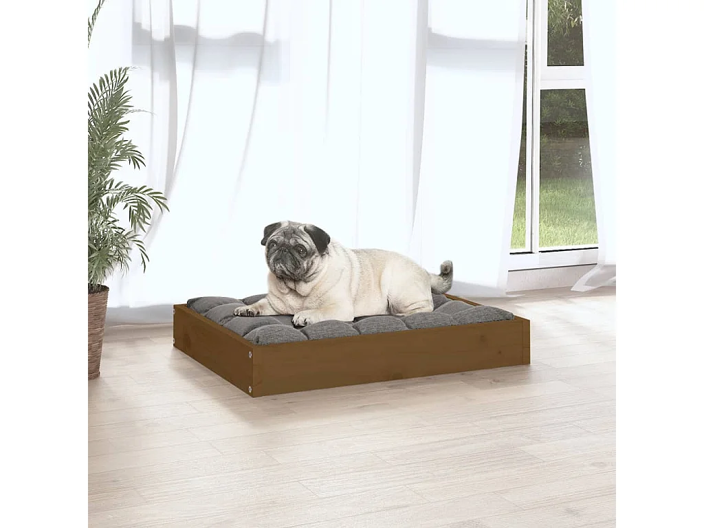 Letto per cani color miele, 61,5x49x9 cm, in legno di pino massiccio