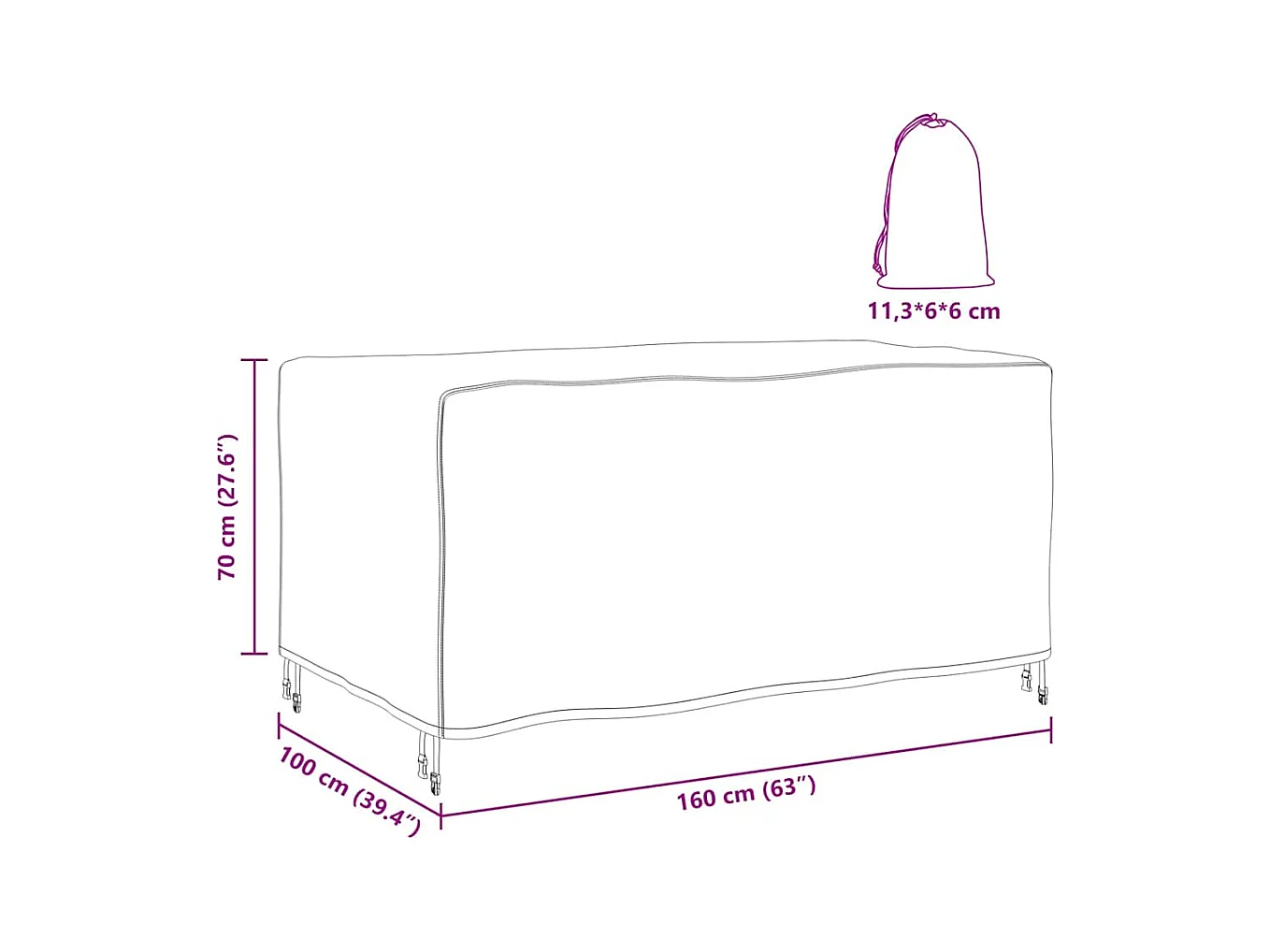 Housse pour mobilier d'extérieur Noir 160 x 100 x 70 cm 600D