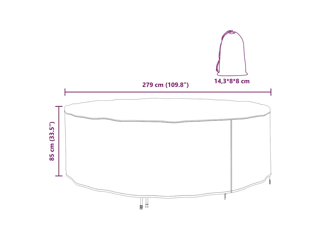 Copertura per mobili da esterno 279 x 279 x 85 cm tessuto 210D