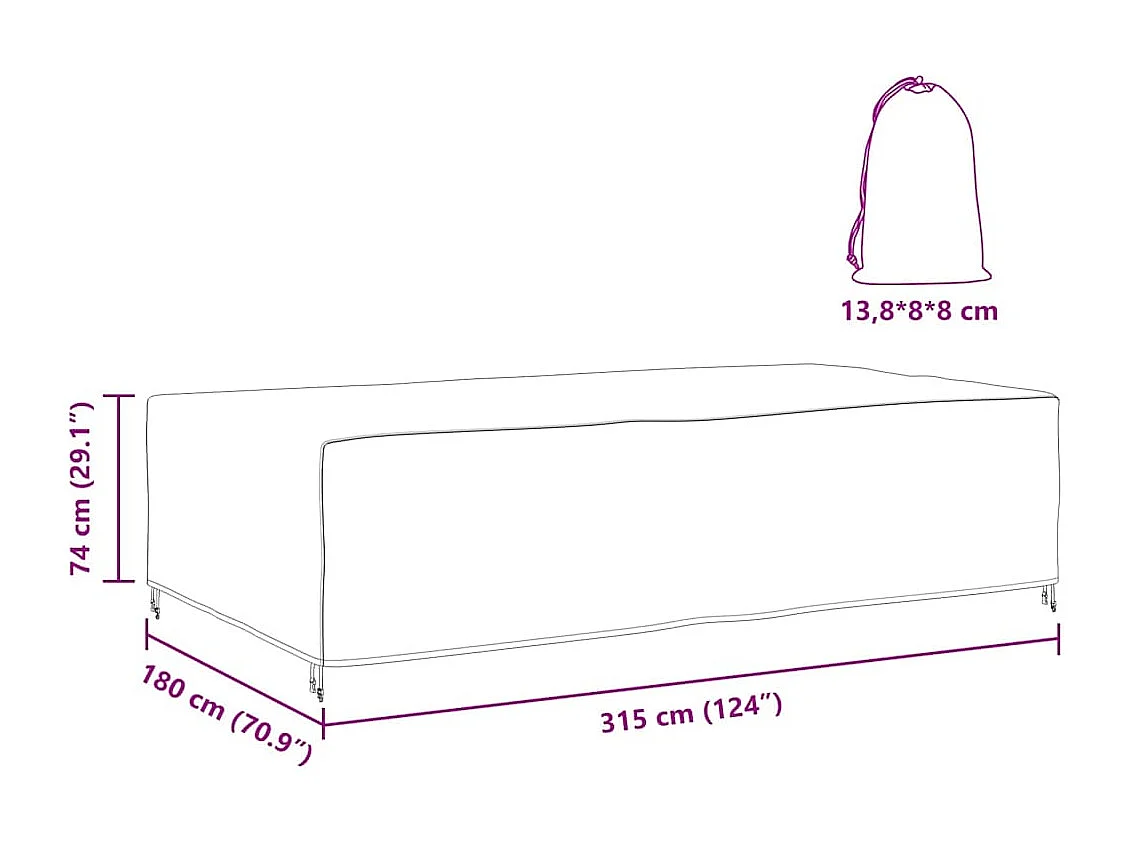 Housse pour mobilier d'extérieur Noir 315 x 180 x 74 cm 600D
