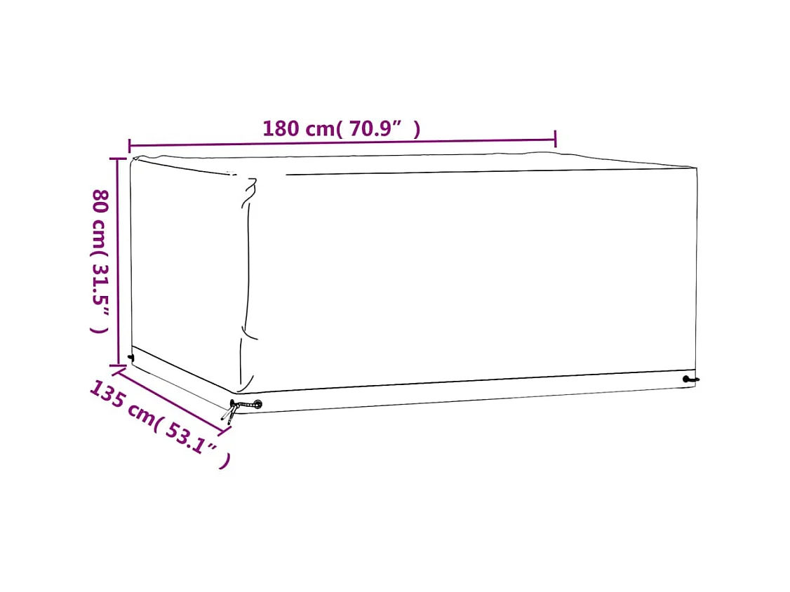 Housse de salon de jardin 8 œillets 180x135x80 cm rectangulaire