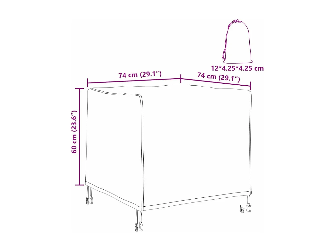 Housse pour mobilier d'extérieur 74 x 74 x 60 cm