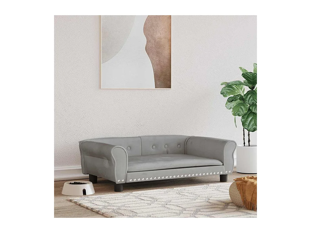 Lit pour chien gris clair 95x55x30 cm velours