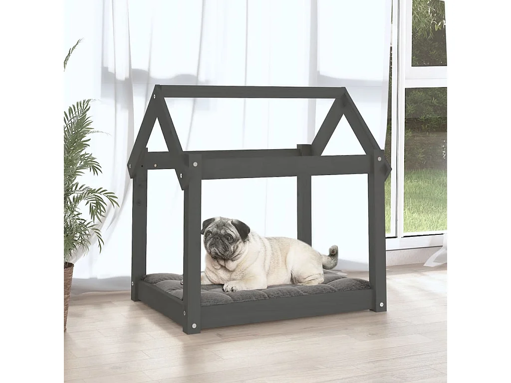 Lit pour chien Gris 71x55x70 cm Bois de pin solide