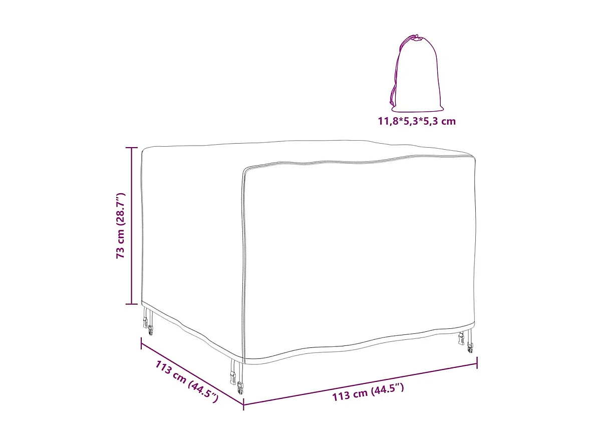 Housse pour mobilier d'extérieur Noir 113 x 113 x 73 cm 600D