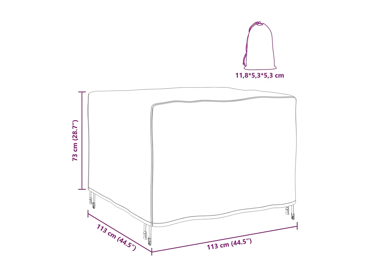 Housse pour mobilier d'extérieur Noir 113 x 113 x 73 cm 600D