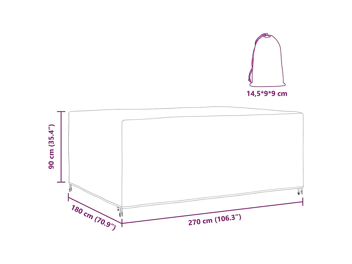 Copertura per mobili da esterno Nero 270 x 180 x 90 cm 420D