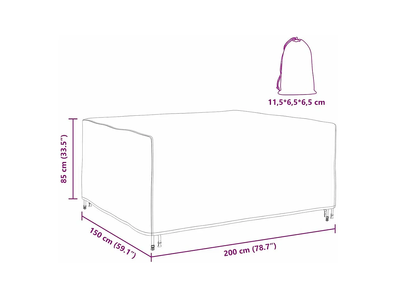 Funda para muebles de exterior negra 200 x 150 x 85 cm 420D