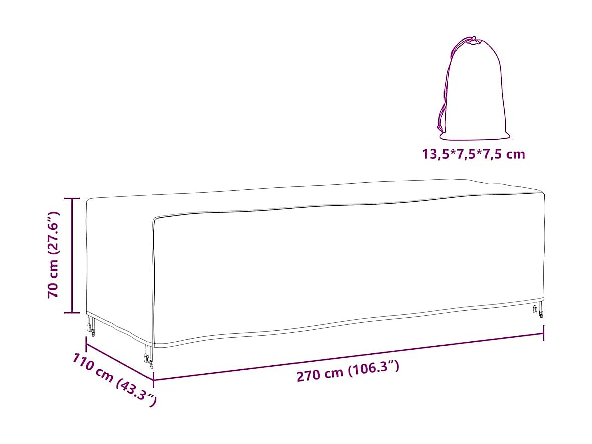 Housse pour mobilier d'extérieur Noir 270 x 110 x 70 cm 600D