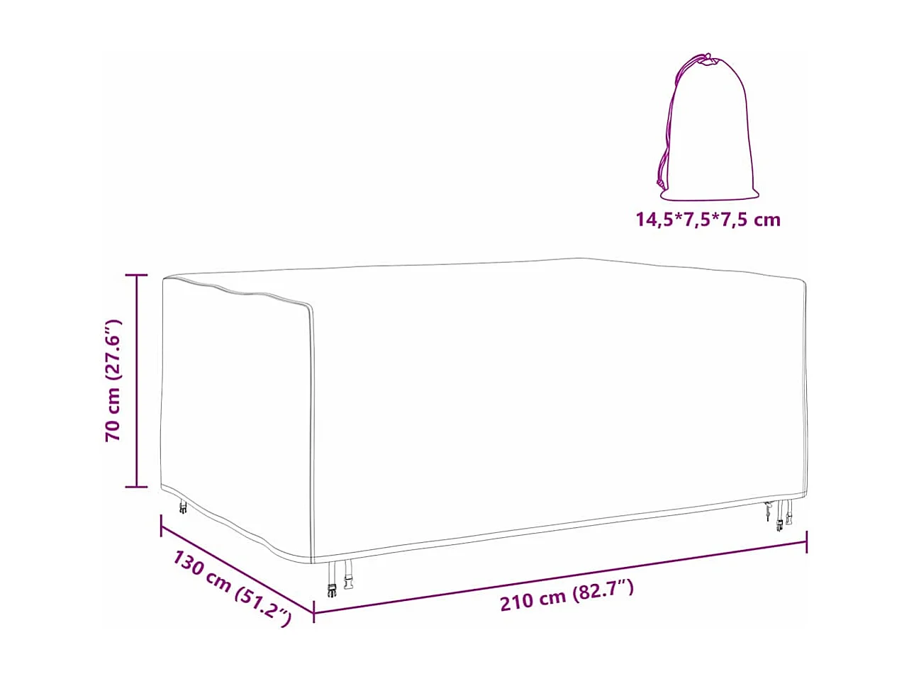 Housse pour mobilier d'extérieur Noir 210 x 130 x 70 cm 600D