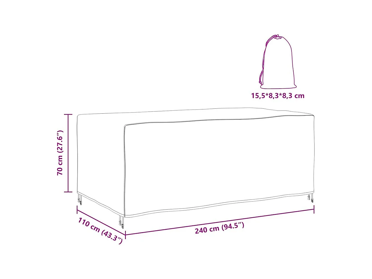Copertura per mobili da esterno Nero 240 x 110 x 70 cm 600D