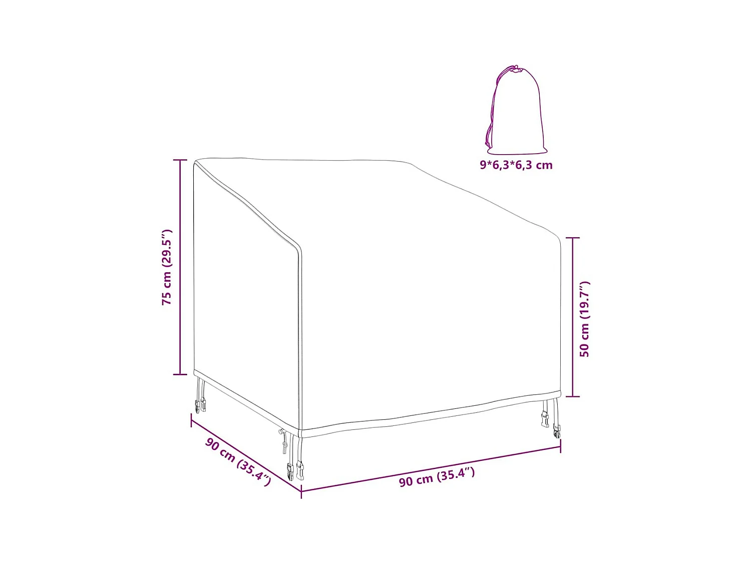 Copertura per sedia da giardino nera 90 x 90 x 50 / 75 cm tessuto 420D