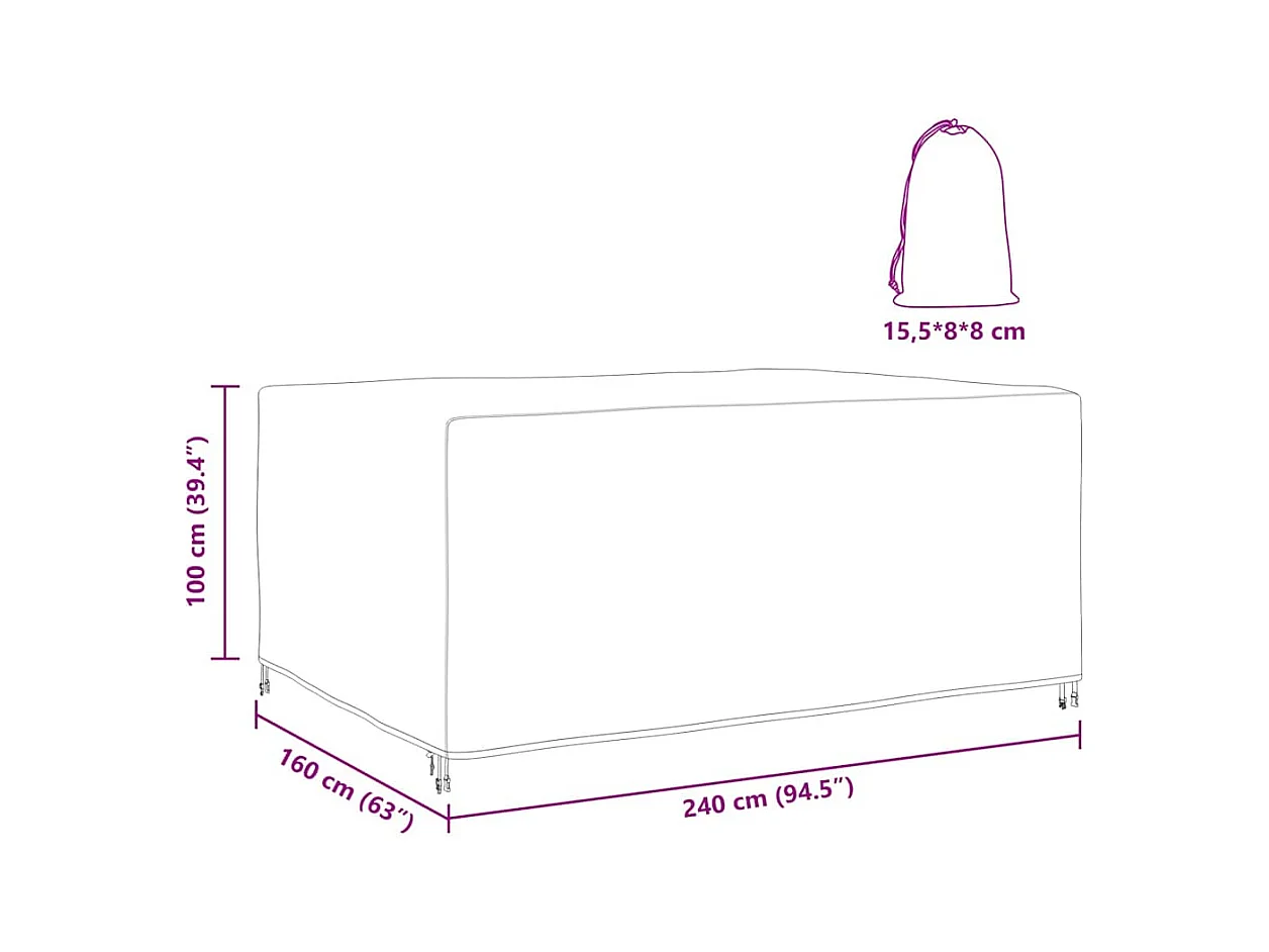 Housse pour mobilier d'extérieur Noir 240 x 160 x 100 cm 210D