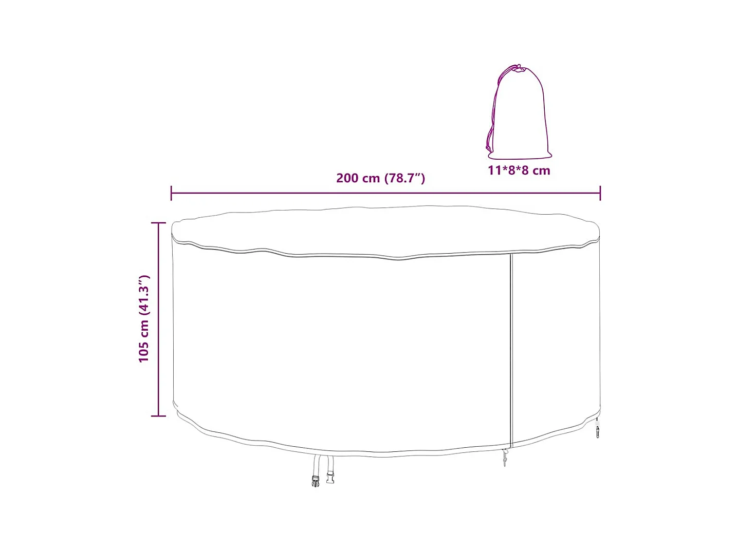 Funda para muebles de exterior 200 x 200 x 105 cm tejido 600D