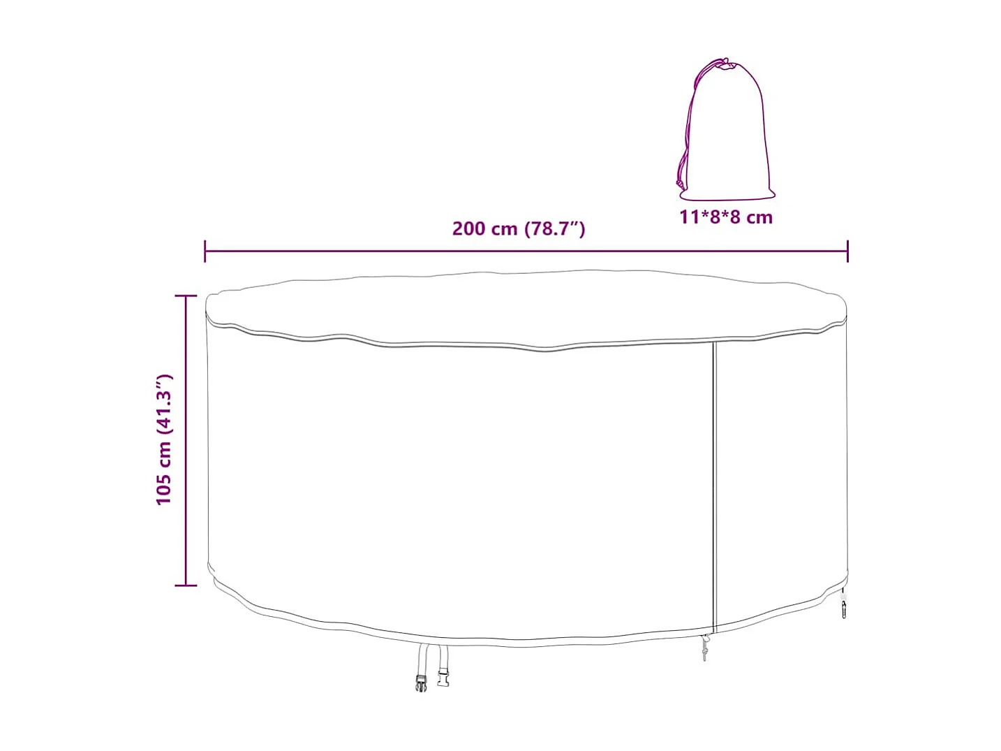 Housse pour mobilier d'extérieur 200 x 200 x 105 cm Tissu 600D
