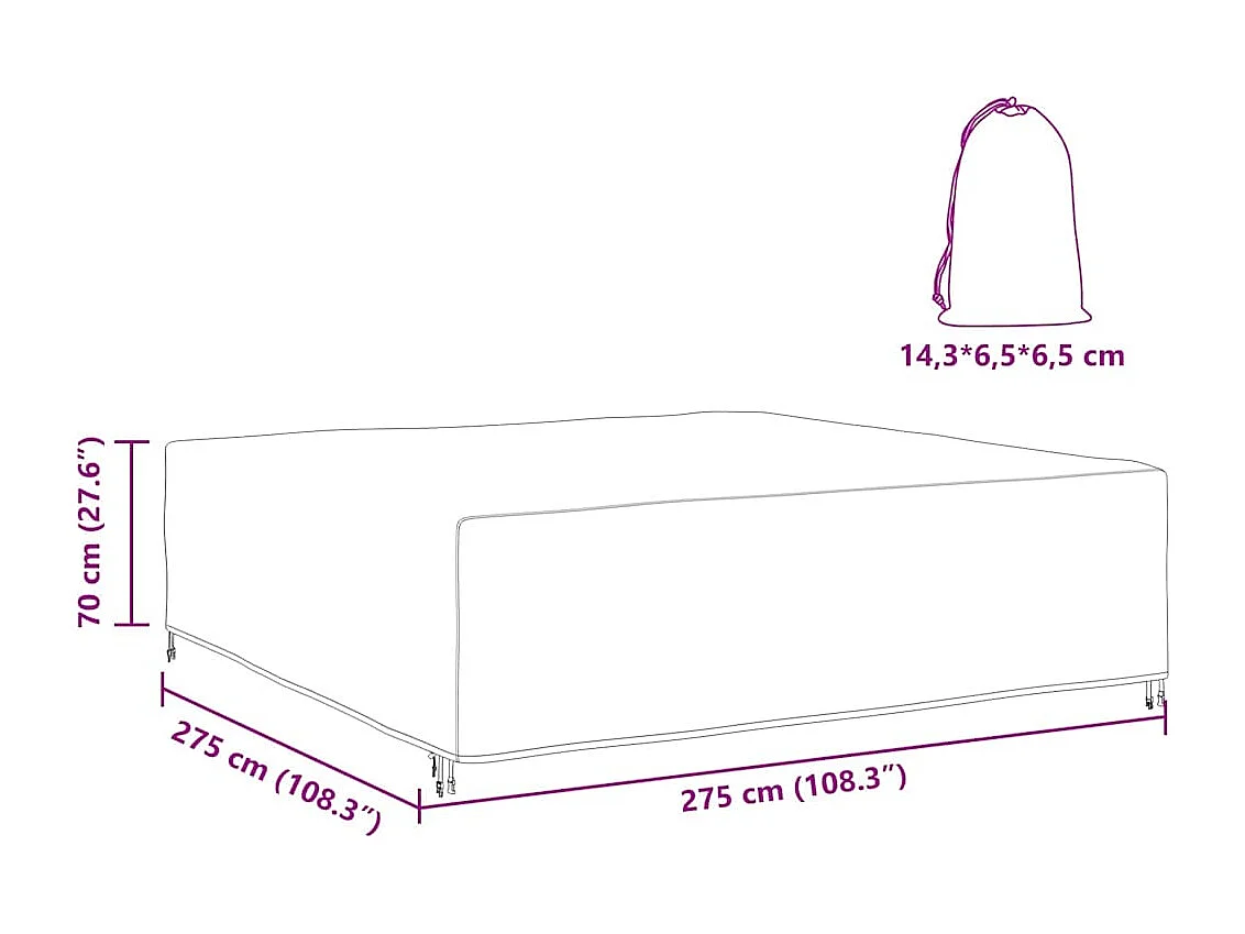 Housse pour mobilier d'extérieur Noir 275 x 275 x 70 cm 210D