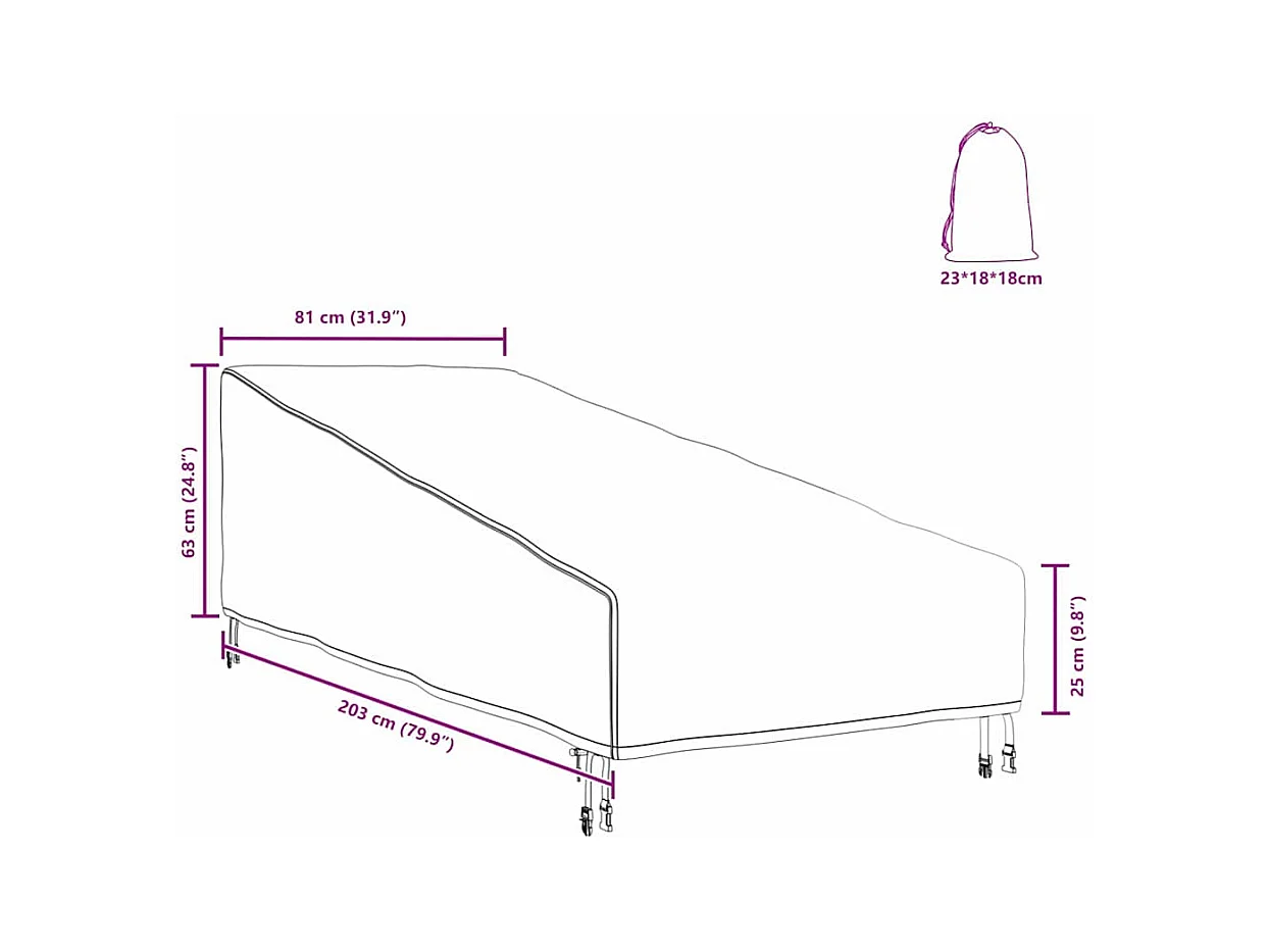 Housse de meubles d'extérieur 203 x 81 x 63 cm